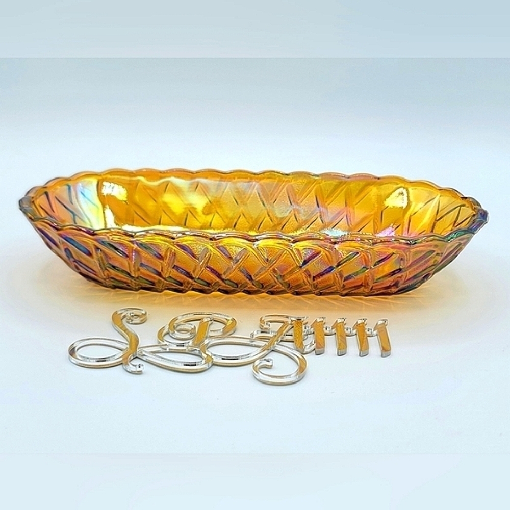 Vintage Carnival Glass Iridescent Marigold Amber Indiana Glass Bowl Dish #933